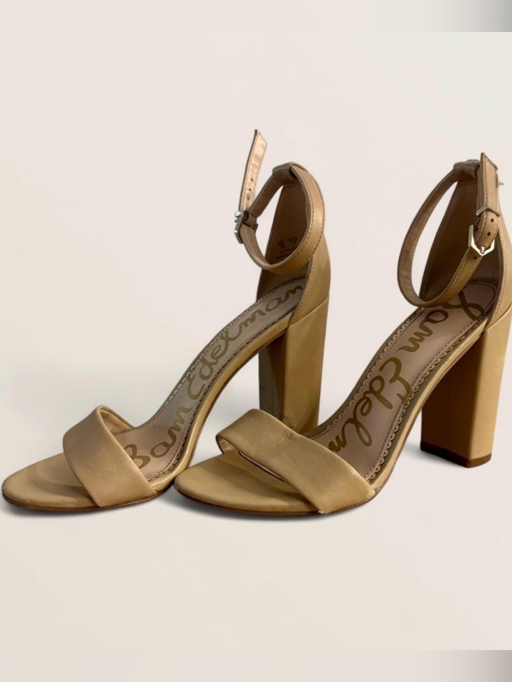 Sam Edelman Nude Block Heel Ankle-Strap Sandals